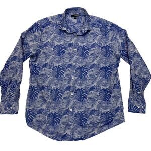 Murano Liquid Luxury Floral Casual Button-Down Blue Shirts for Men Sz L